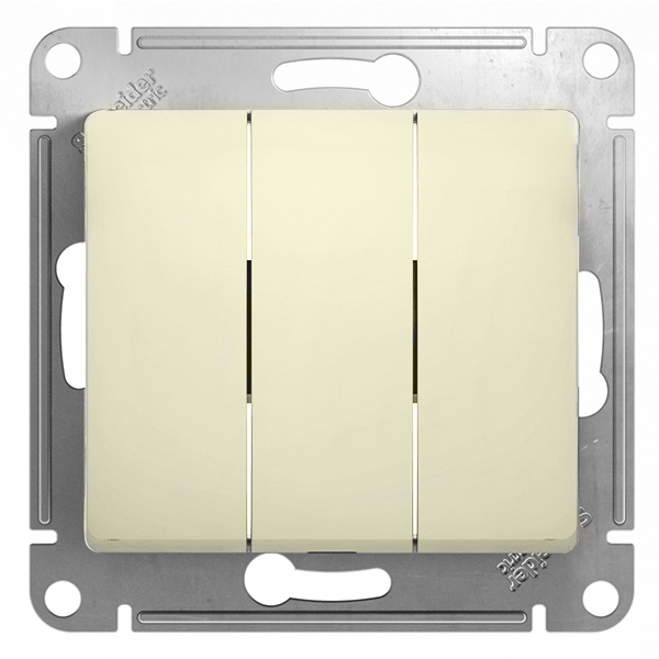 Трехклавишный выключатель SE Glossa 10A механизм, бежевый