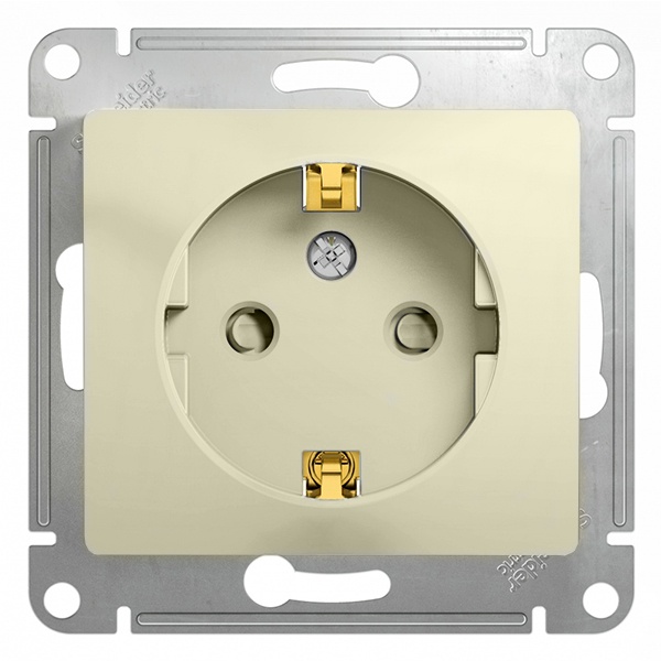 Розетка с заземлением со шторками SE Glossa 16А механизм, бежевый