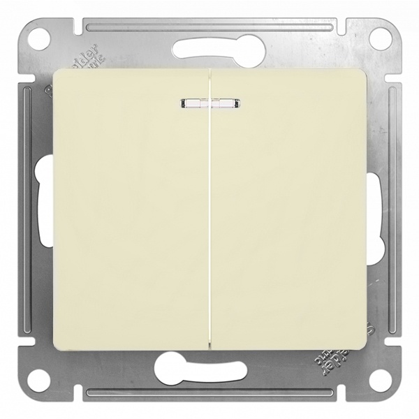 Двухклавишный выключатель с подсветкой SE Glossa 10A механизм, бежевый