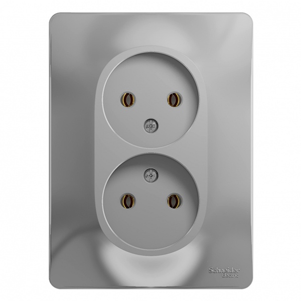 Розетка двойная без заземления SE Glossa16А в сборе, алюминий