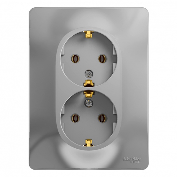 Розетка двойная с заземлением SE Glossa 16А в сборе, алюминий