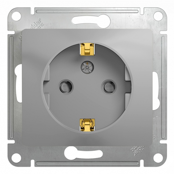 Розетка с заземлением со шторками SE Glossa 16А механизм, алюминий