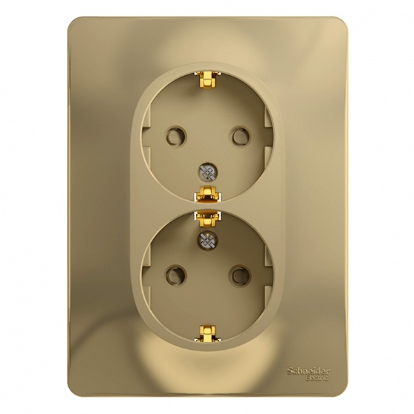 Розетка двойная с заземлением со шторками SE Glossa 16А в сборе, титан