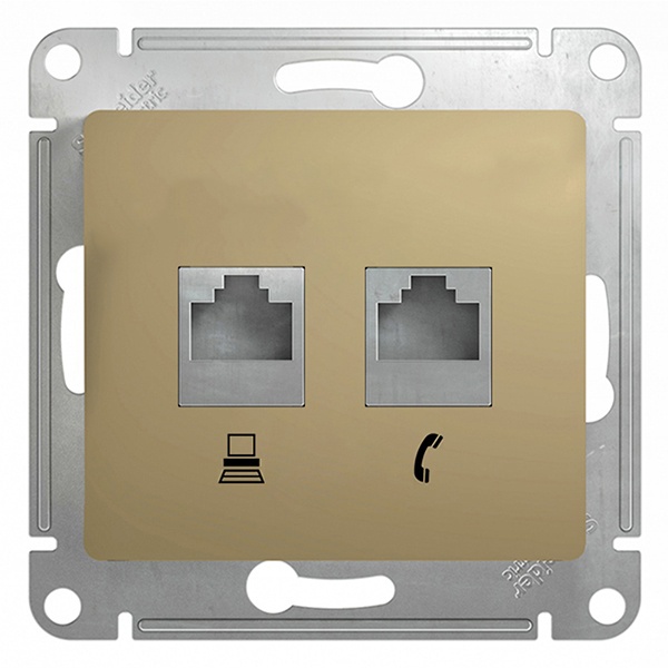 Розетка двойная SE Glossa RJ11+RJ45 кат.5E механизм, титан