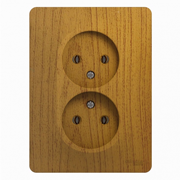Розетка двойная без заземления SE Glossa16А в сборе, дерево дуб