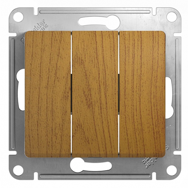 Трехклавишный выключатель SE Glossa 10A механизм, дерево дуб