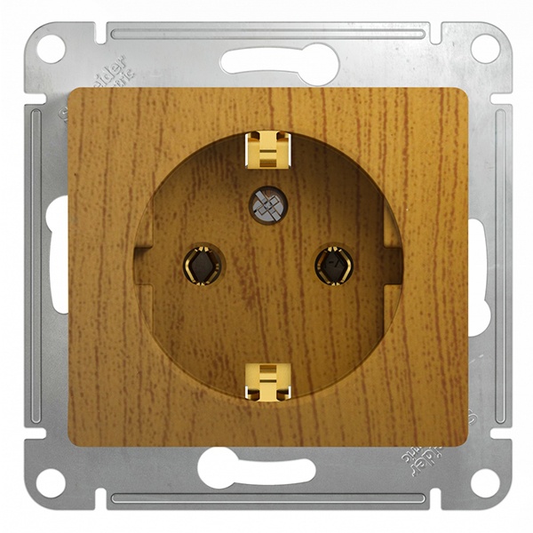 Розетка с заземлением SE Glossa 16А механизм, дерево дуб