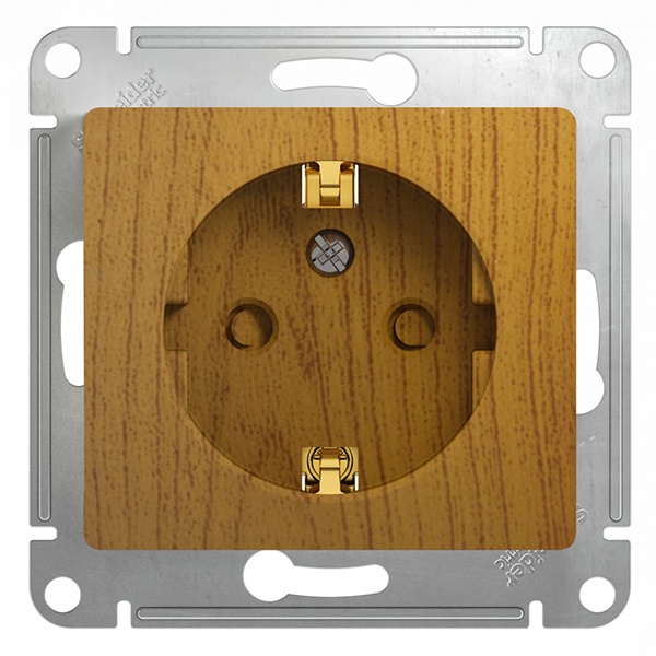 Розетка с заземлением со шторками SE Glossa 16А механизм, дерево дуб