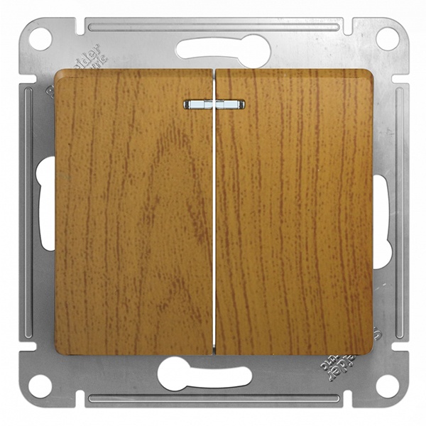 Двухклавишный выключатель с подсветкой SE Glossa 10A механизм, дерево дуб