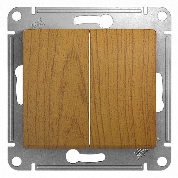 Двухклавишный переключатель SE Glossa 10A механизм, дерево дуб