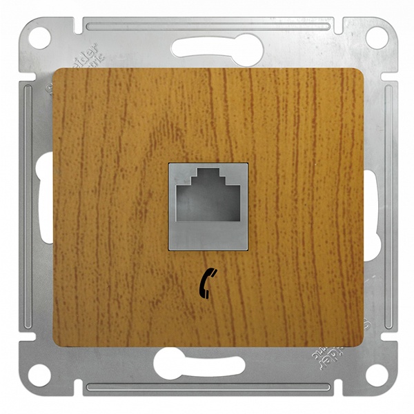 Розетка телефонная SE Glossa RJ11 механизм, дерево дуб
