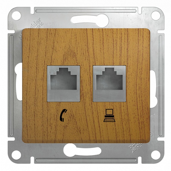 Розетка двойная SE Glossa RJ11+RJ45 кат.5E механизм, дерево дуб