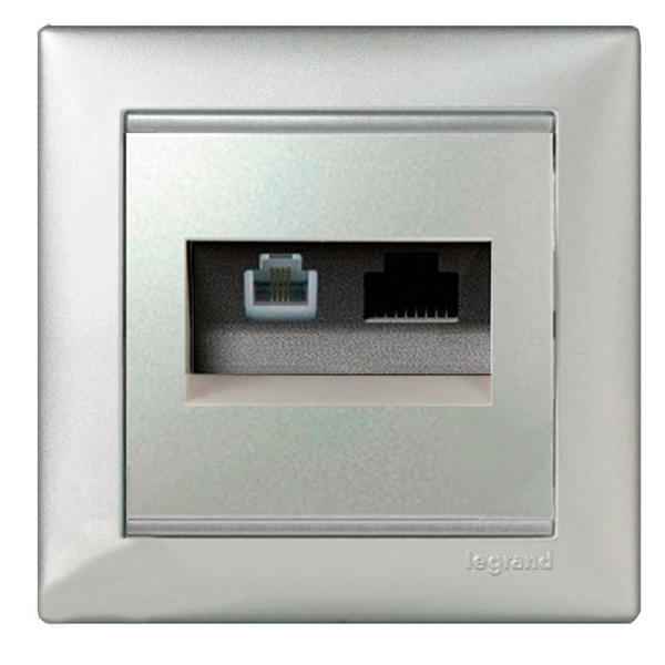 Розетка телефон+компьютер Legrand Valena RJ11+RJ45 Cat6 UTP алюминий