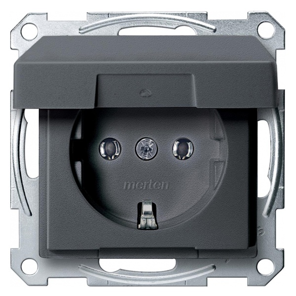 Розетка с заземлением с крышкой автозажим Merten System M Антрацит