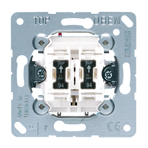 Выключатель Jung кнопочный 2-клавишный с подсветкой 10а механизм