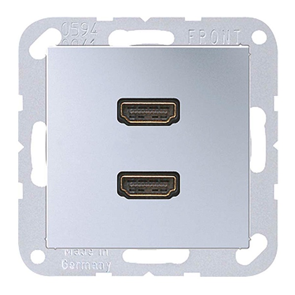 Розетка HDMI Jung A 2 местная Алюминий механихм+накладка