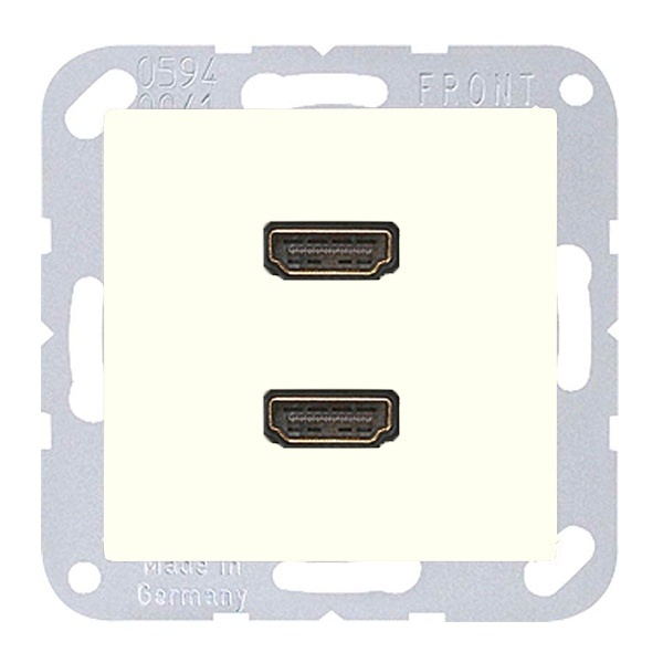 Розетка HDMI Jung A 2 местная+AS Слоновая кость механихм+накладка (бежевый)