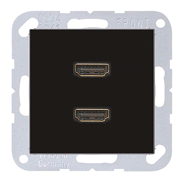 Розетка HDMI Jung A 2 местная Черный механихм+накладка