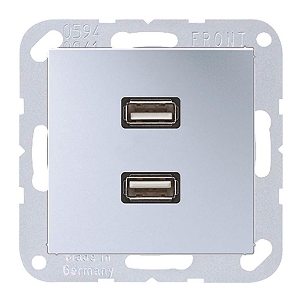 Розетка USB-удлинитель Jung A 2 местная Алюминий механизм+накладка