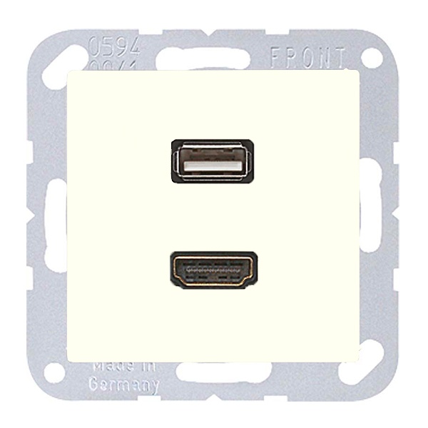 Розетка HDMI+USB+AS Jung A Слоновая кость механизм+накладка (бежевый)