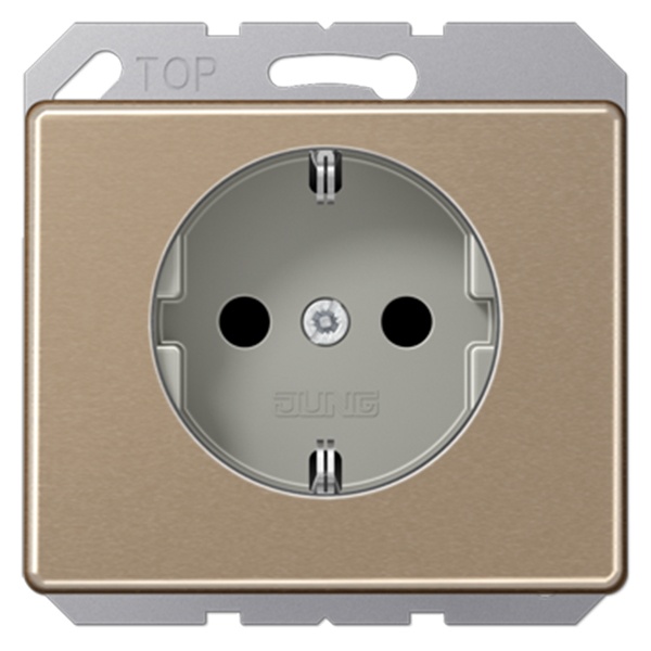 Розетка Jung SL500 с заземлением автозажим с защитными шторками Золотая бронза
