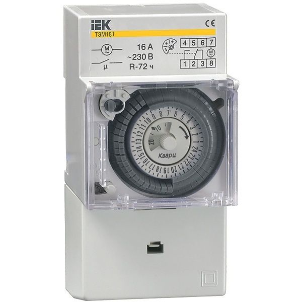 Таймер ИЭК KARAT ТЭМ181 аналоговый суточный 16А 230В на DIN-рейку 1НО/НЗ резерв питания 3 модуля