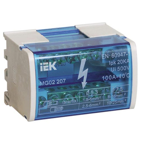 Модульный распределительный блок (кросс-модуль) ИЭК L+PEN 2х7 контактов 100А