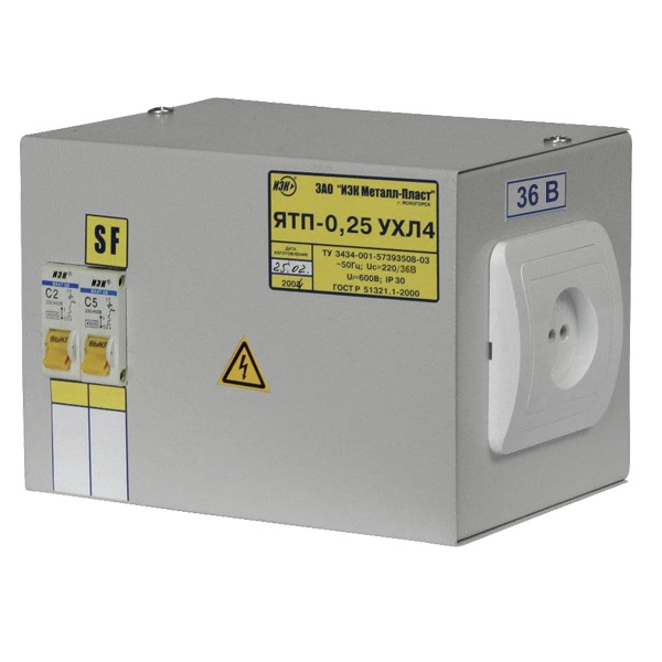 Ящик с понижающим трансформатором ИЭК ЯТП-0,25 220/36-2 36 УХЛ4 IP30