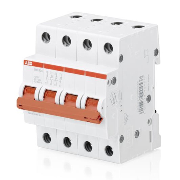 Рубильник модульный ABB 4П 40А рычаг красный трехфазный SHD204/40 (выключатель нагрузки)