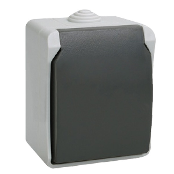 Розетка одноместная 2П+3 для открытой установки ИЭК ФОРС РС620-3-ФСр IP54 серый