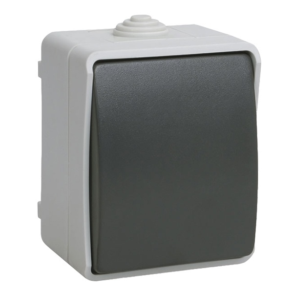 Переключатель одноклавишный для открытой установки ИЭК ФОРС ВС20-1-0-ФСр IP54 серый