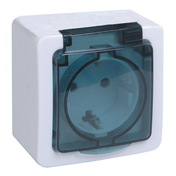 Розетка ИЭК Гермес Plus 2П+3 с дымчатой крышкой РСб20-3-ГПБд IP54 белый