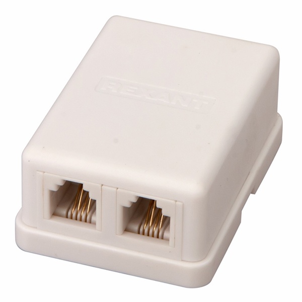 Телефонная розетка двойная Rexant 2хRG14 6P-4C (для разъемов RJ11,RJ14)