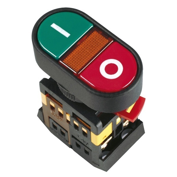 Кнопка Generica APBB-22N I-O d22мм неон/240В 1НО+1НЗ