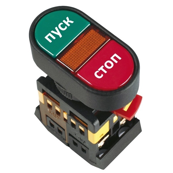 Кнопка Generica APBB-22N Пуск-Стоп d22мм неон/240В 1НО+1НЗ