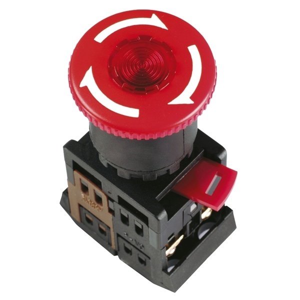 Кнопка Generica ANE22 Грибокс фиксацией красная d22мм неон 240В 1НО+1НЗ