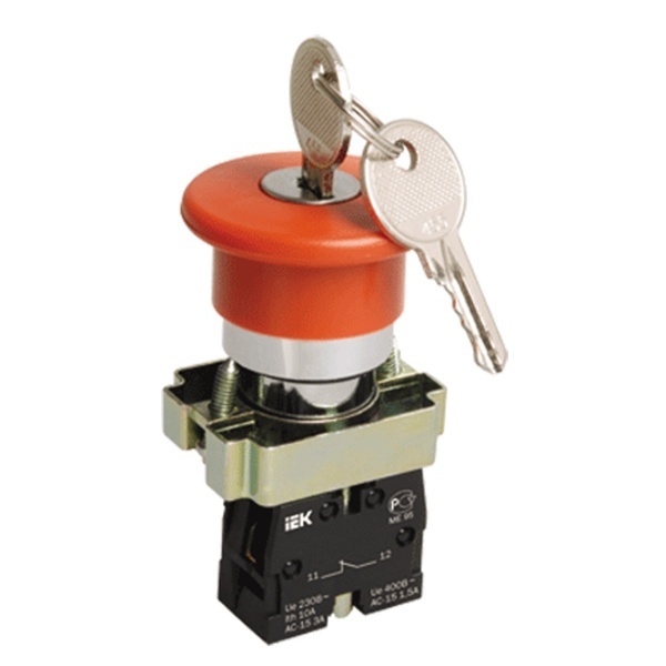 Кнопка ИЭК LAY5-BS142 Грибок с ключом красная d22мм 240В 1НЗ