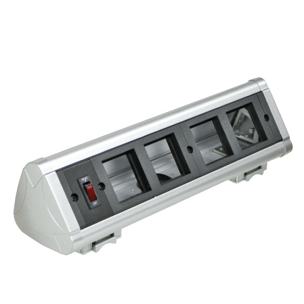 Блок настольный Экопласт с выключателем на 4 модуля (45х45мм) для крепления к столу (алюминий) IP20