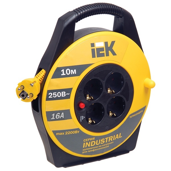 Удлинитель на катушке ИЭК Industrial 10м 3х1,5мм 16А 4 розетки с термозащитой
