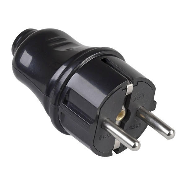 Вилка с заземлением ИЭК ВПп10-02-Ст 2P+E 16А прямая черная