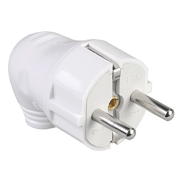 Вилка с заземлением ИЭК ВПу11-01-Ст 2P+E 16А угловая белая