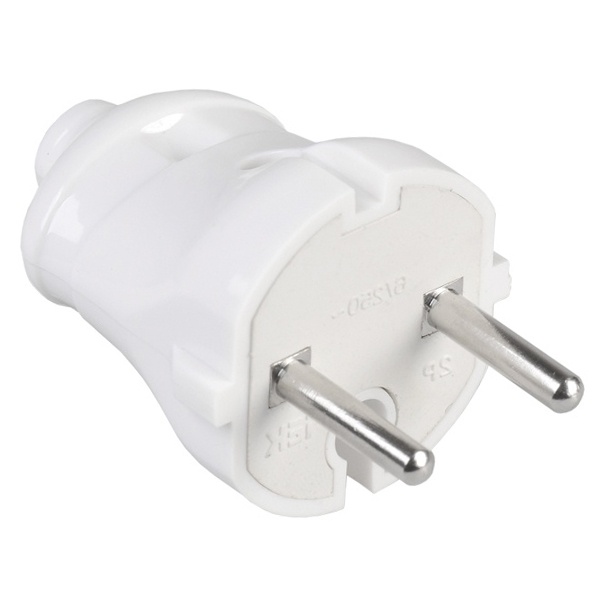 Вилка без заземления ИЭК ВПп20-01-Ст 2P 6А прямая белая