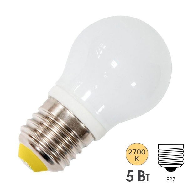 Лампа светодиодная шарик Feron LB-38 G45 5W 2700K 220V E27 теплый свет