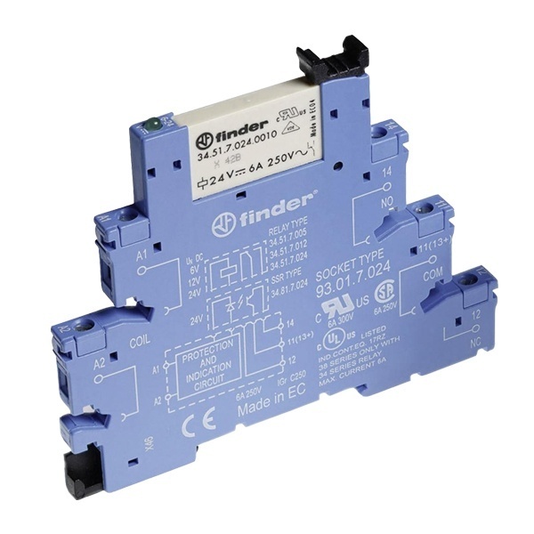 Интерфейсный модуль Finder (34.51.7.024.0010+93.01.7.024) 1CO 6А AgNi 24В DC винтовые клеммы Finde
