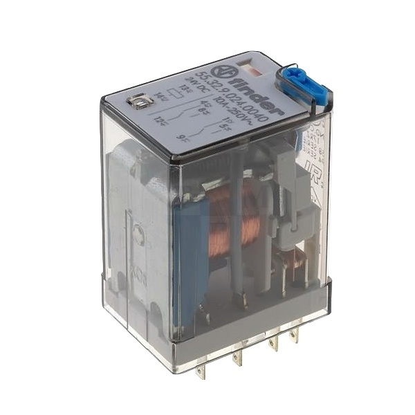 Миниатюрное реле Finder 4СО 7A AgNi 220В DC кнопка тест с блокировкой, индикатор