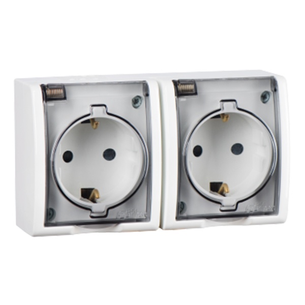 Розетка двойная Simon 15 2х2П+3 с крышкой Aqua IP54 16А 250В белая