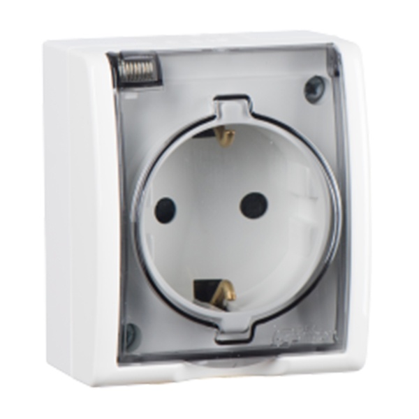 Розетка Simon 15 2П+3 с крышкой Aqua IP54 16А 250В белая