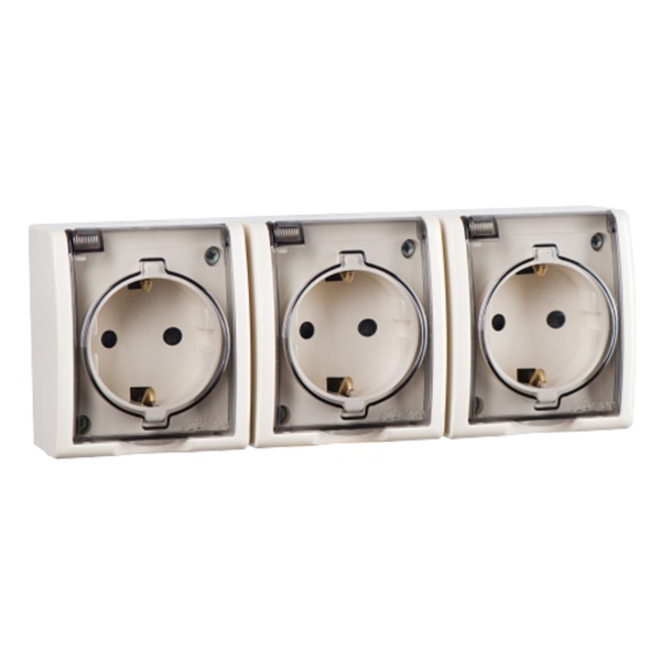 Розетка тройная Simon 15 3х2П+3 с крышкой Aqua IP54 16А 250В слоновая кость (бежевый)