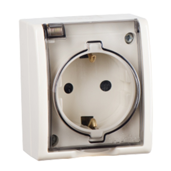 Розетка Simon 15 2П+3 с крышкой Aqua IP54 16А 250В слоновая кость (бежевый)