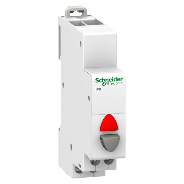 Кнопка iPB Acti 9 Schneider Electric серая+красный индикатор 1 полюс 1НЗ 20А 110-230В 1 модуль
